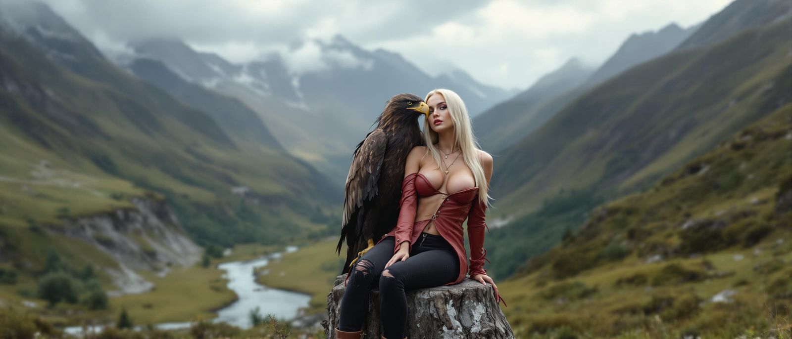 Feminine Free Spirit in Red Leather and Boots