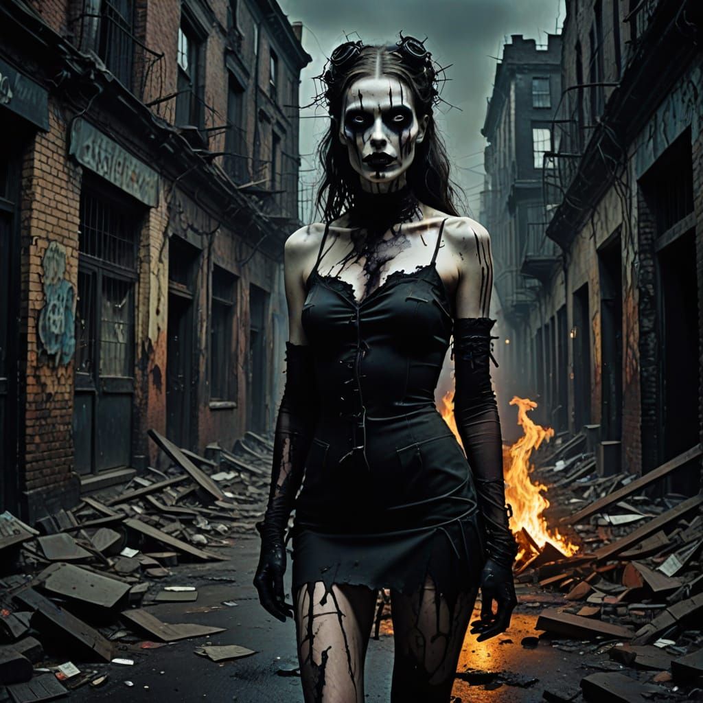 Surrealistic Horror Portrait of a Zombie Supermodel in a Tor...