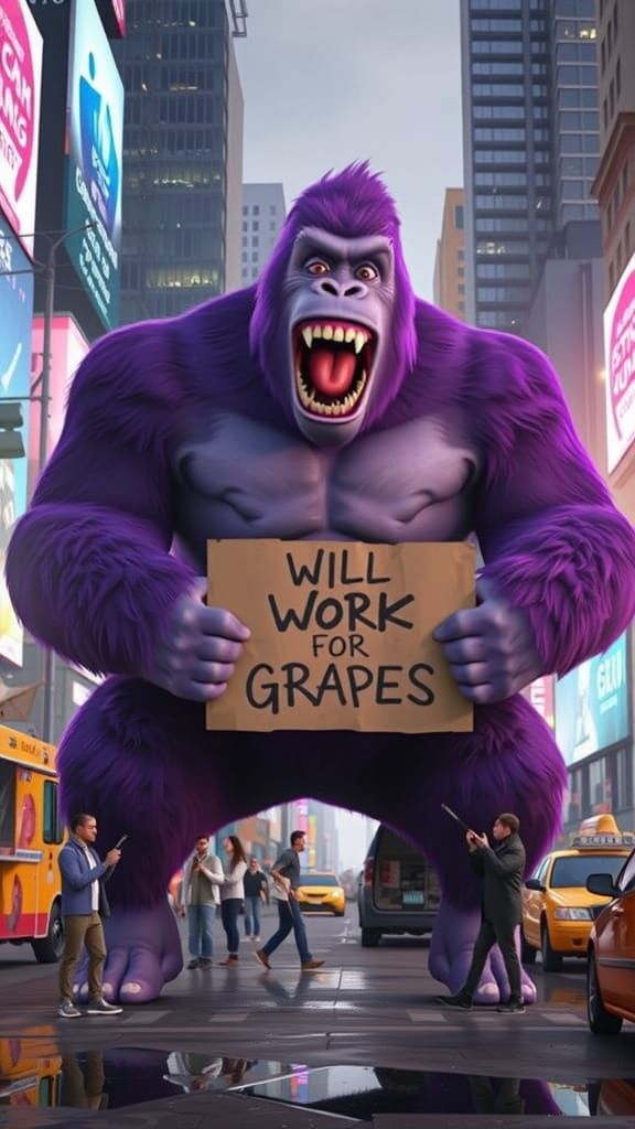 Giant Purple Gorilla in City, Photorealistic CGI
