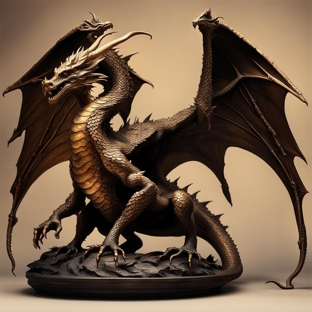 Bronze Dragon Sculpture in Fantasy Concept Art
