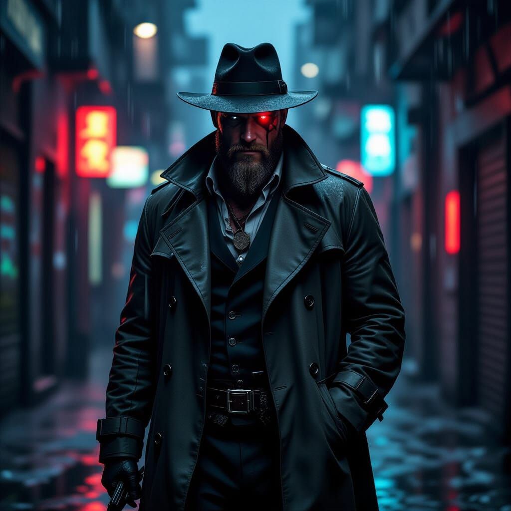 Ragnar Lothbrok: Cyberpunk Detective in Rain-Slicked Alley