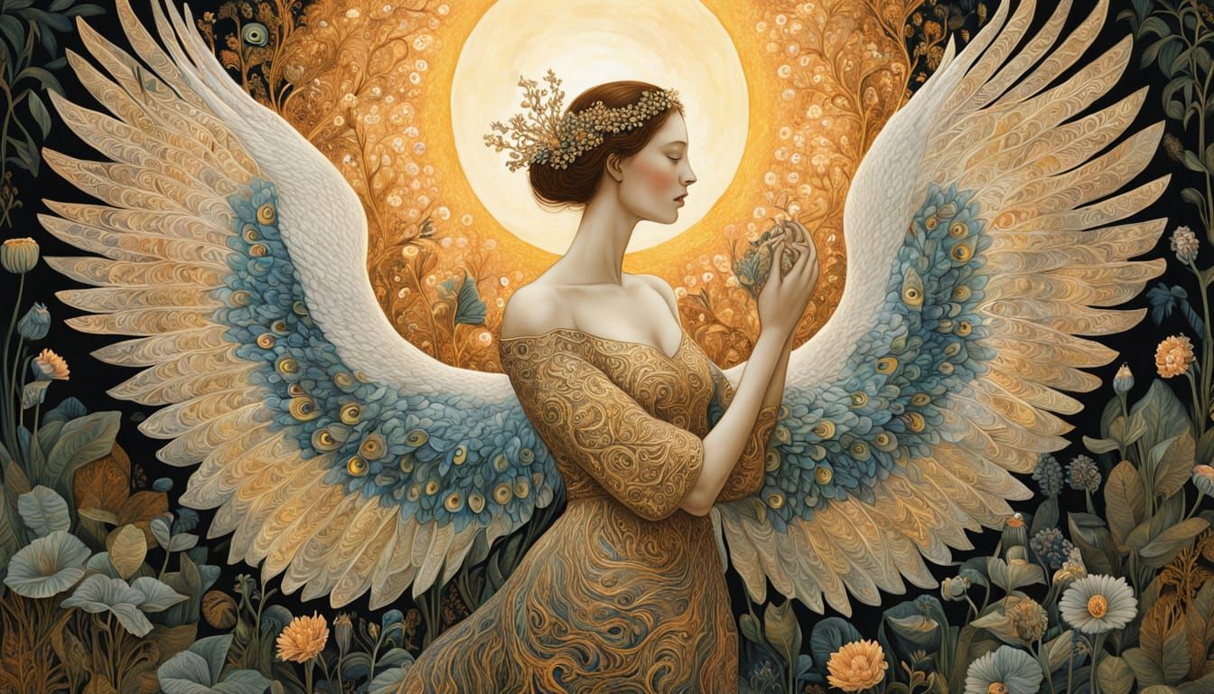 Women with Swan Wings Rise Up in Gustave Klimt-Inspired Art