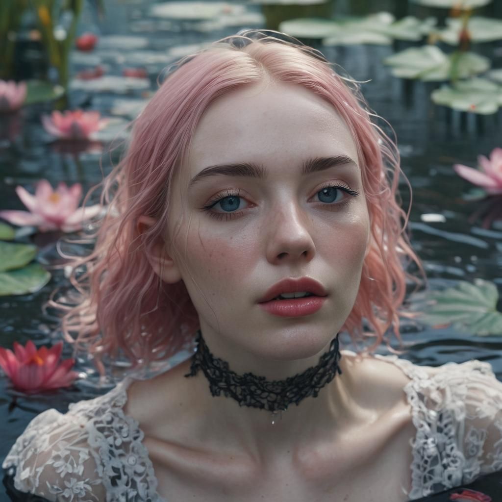 Pale Girl in Serene River: 3D Rendered Portrait