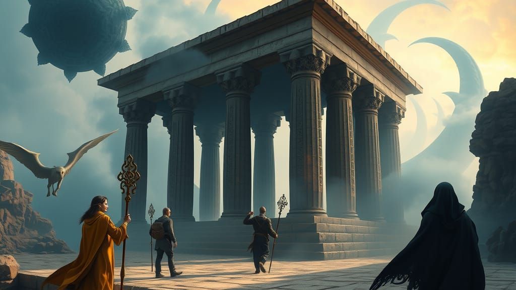 Majestic Temple of the Way in a Psychedelic Fantasy Landscap...