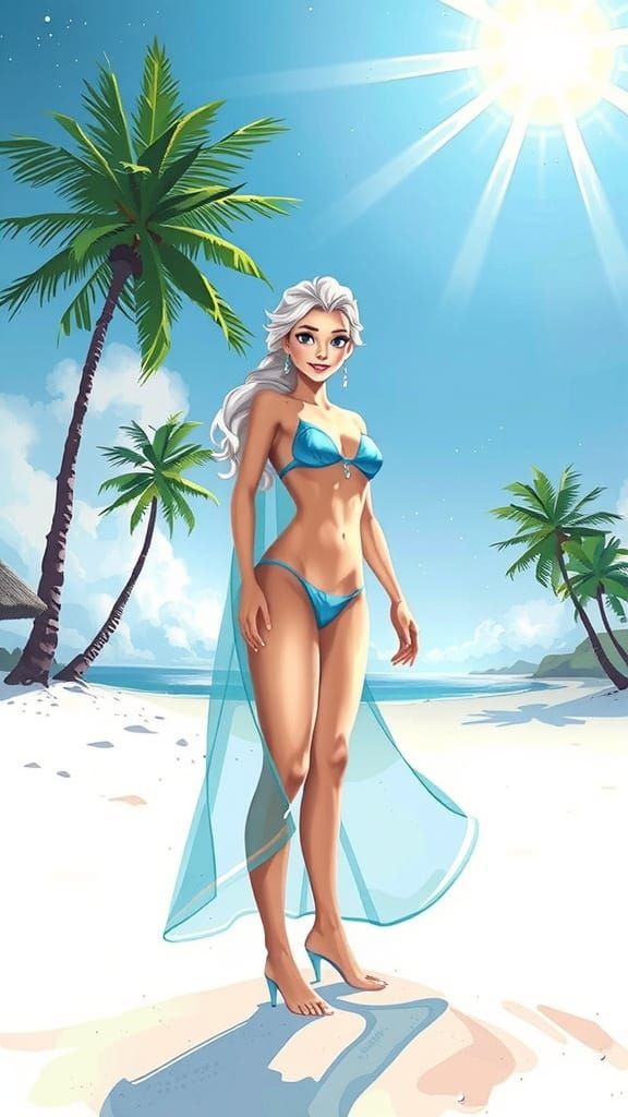 Frozen Queen Elsa in Vibrant Beachwear