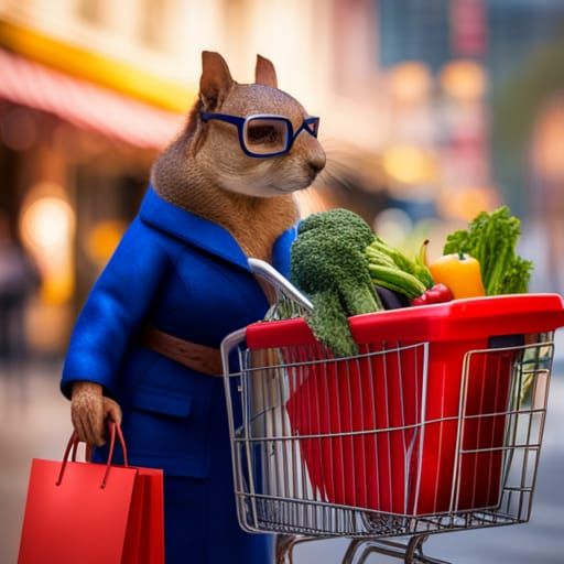 Squirrel Mom Shops for Groceries: Hyperrealistic 8K
