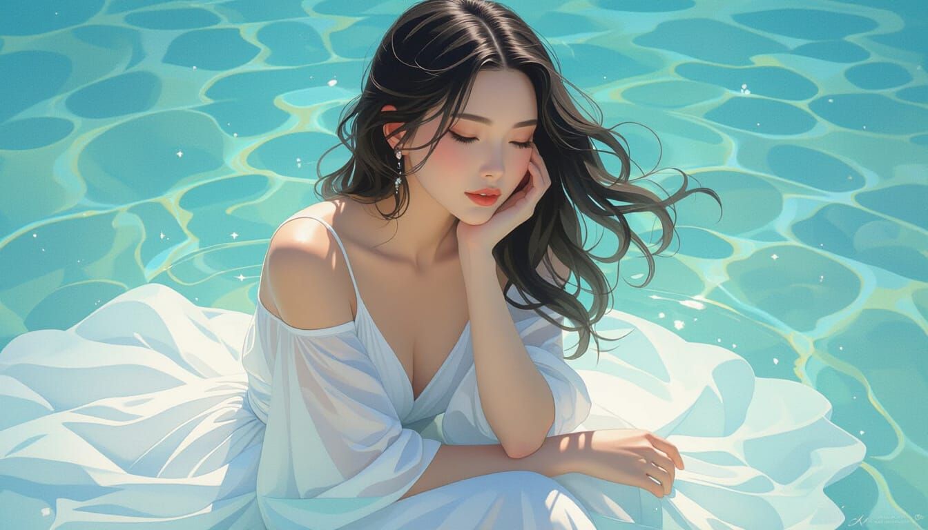 Serene Woman in Flowing Dress by Crystal Waters