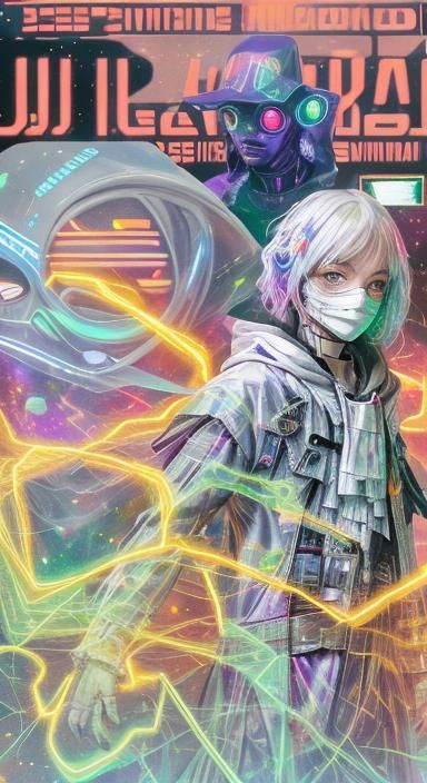 Holographic Ghost Mask Alchemist in Cyberpunk Galaxy