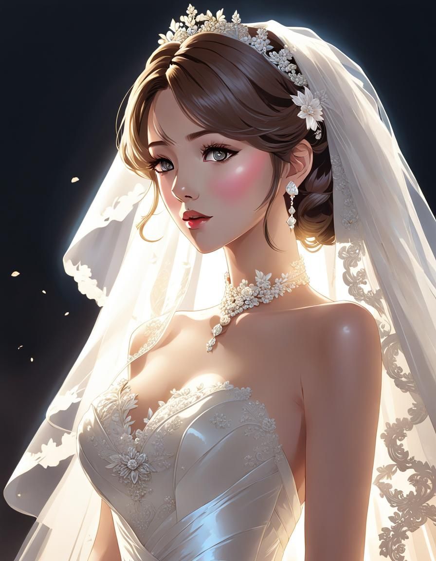 Anime Style Woman in Wedding Dress Illustration