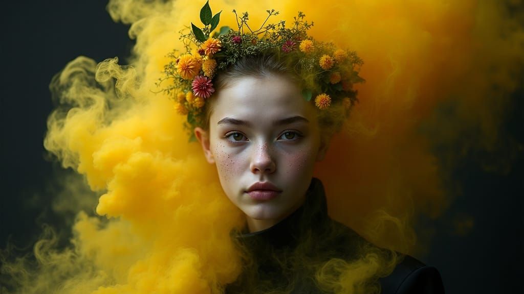 Androgynous Figure in Smoke, Hyperrealistic Portrait