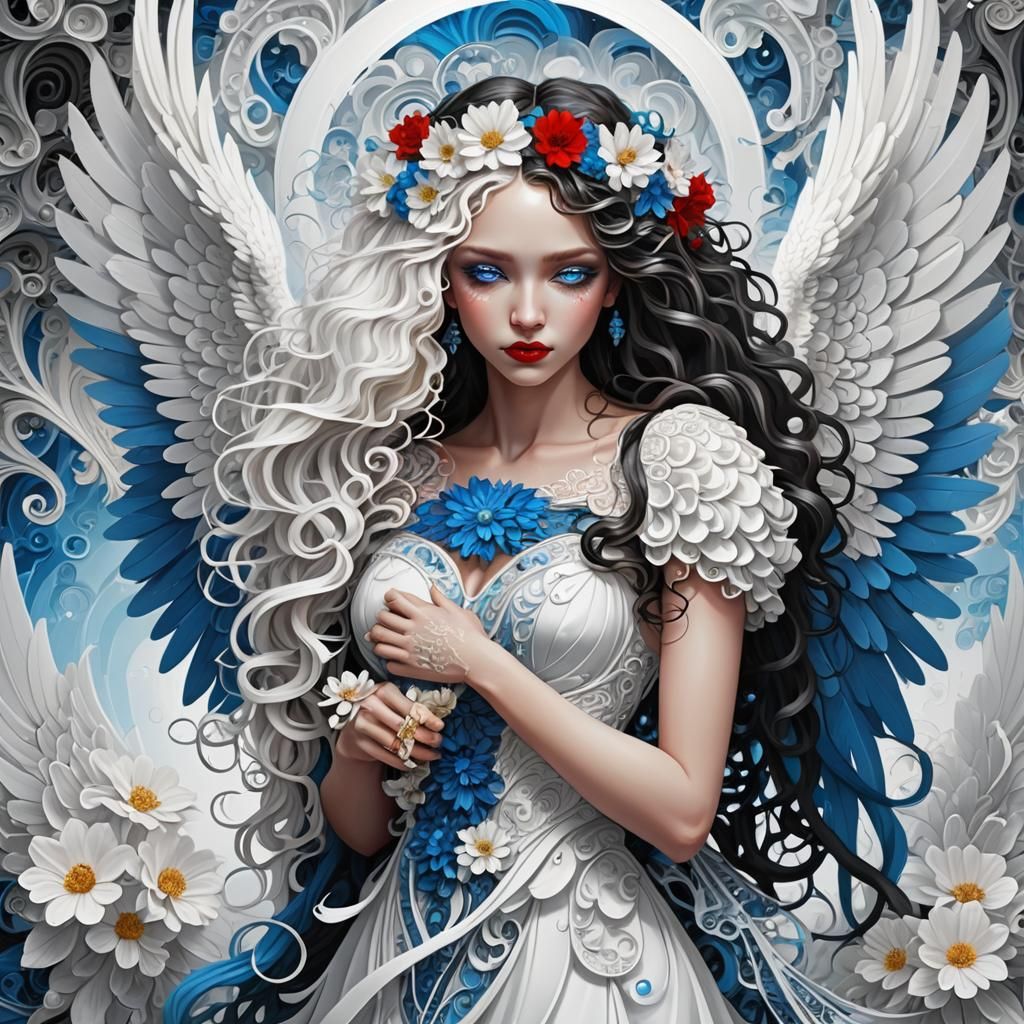 Angel and Devil Embrace in Abstract Vector Art