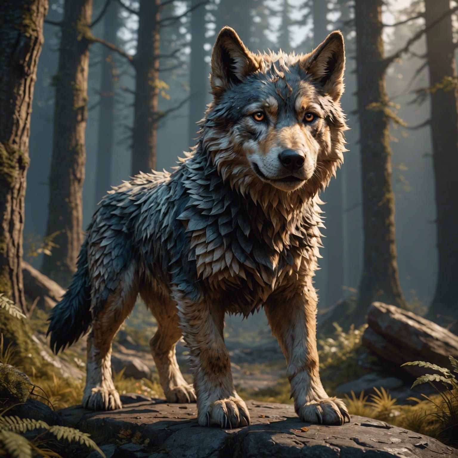 Tan Dire Wolf Pup in Detailed Fantasy Art