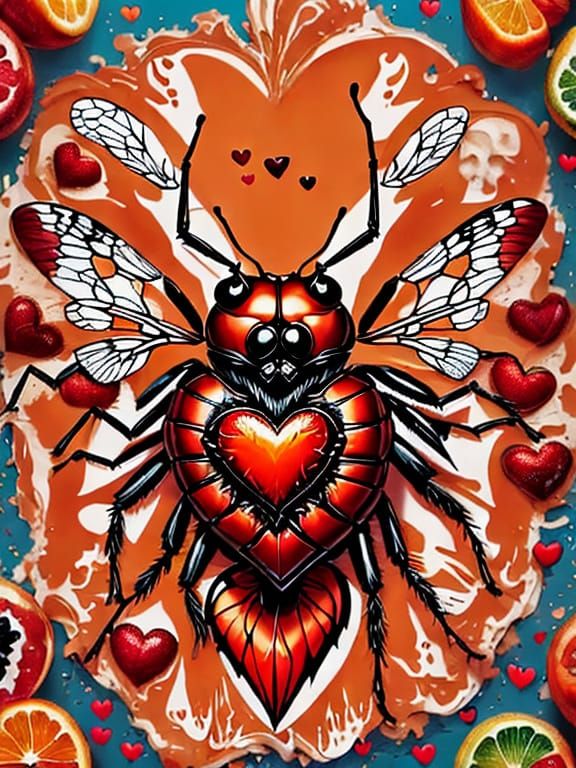 Orange Love Bug in a Fiery Heartscape