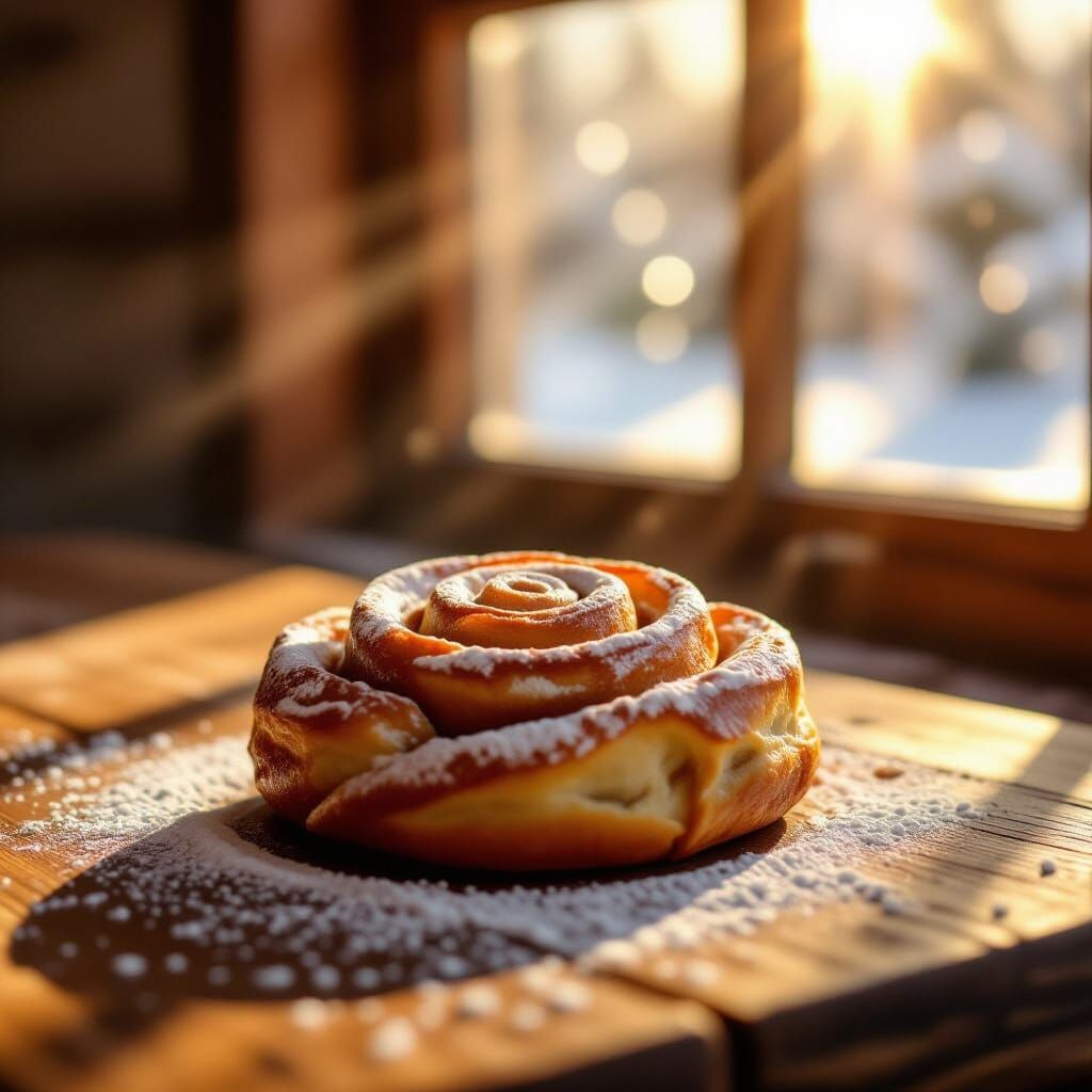 Perfect Cinnamon Roll in Golden Hour Light