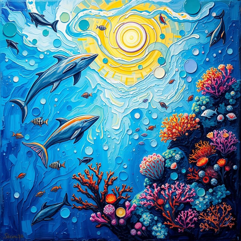 Coral Reef Mermaid in Neo-Impressionist Style