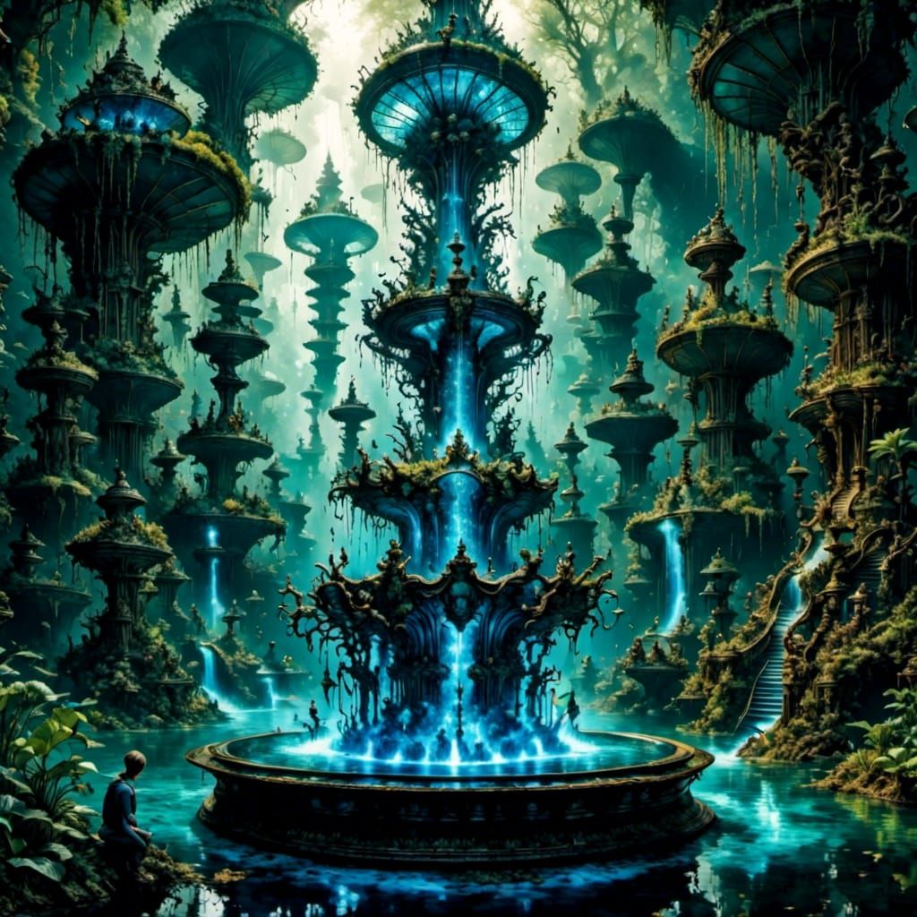 Holographic Swamp Water Fountain Digital Art