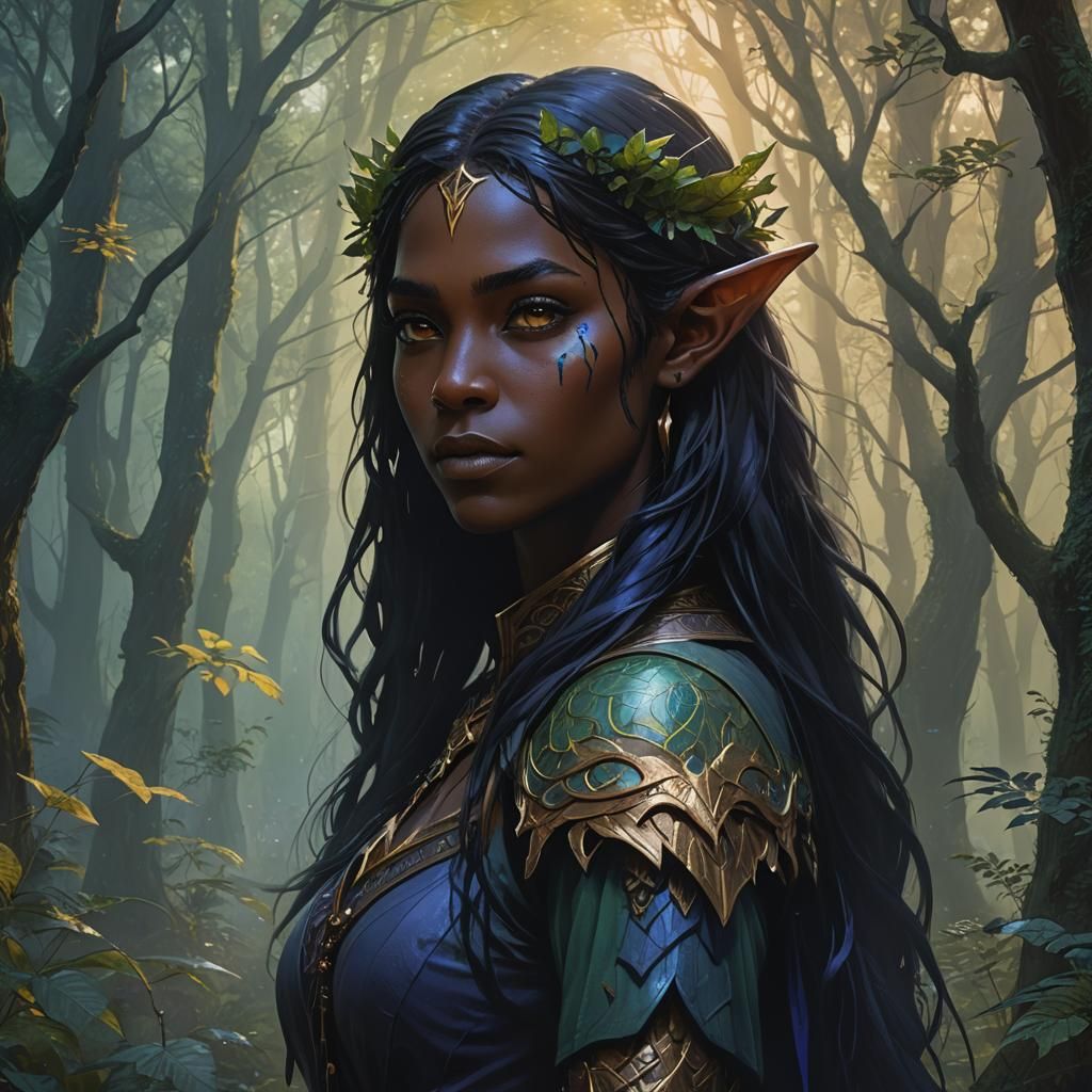 Mystical Elf Portrait in Misty Forest, Splash Art