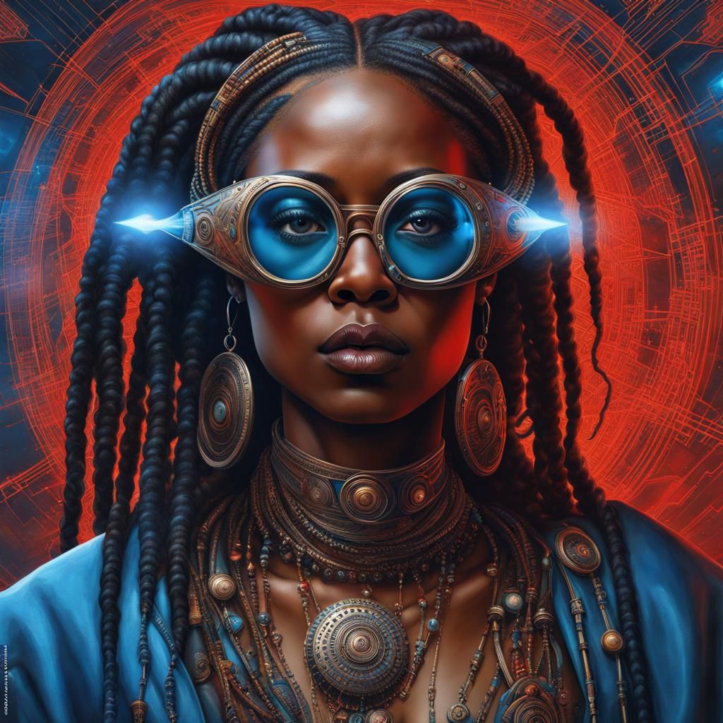 Gothic African Woman Portrait with Futuristic Glasses