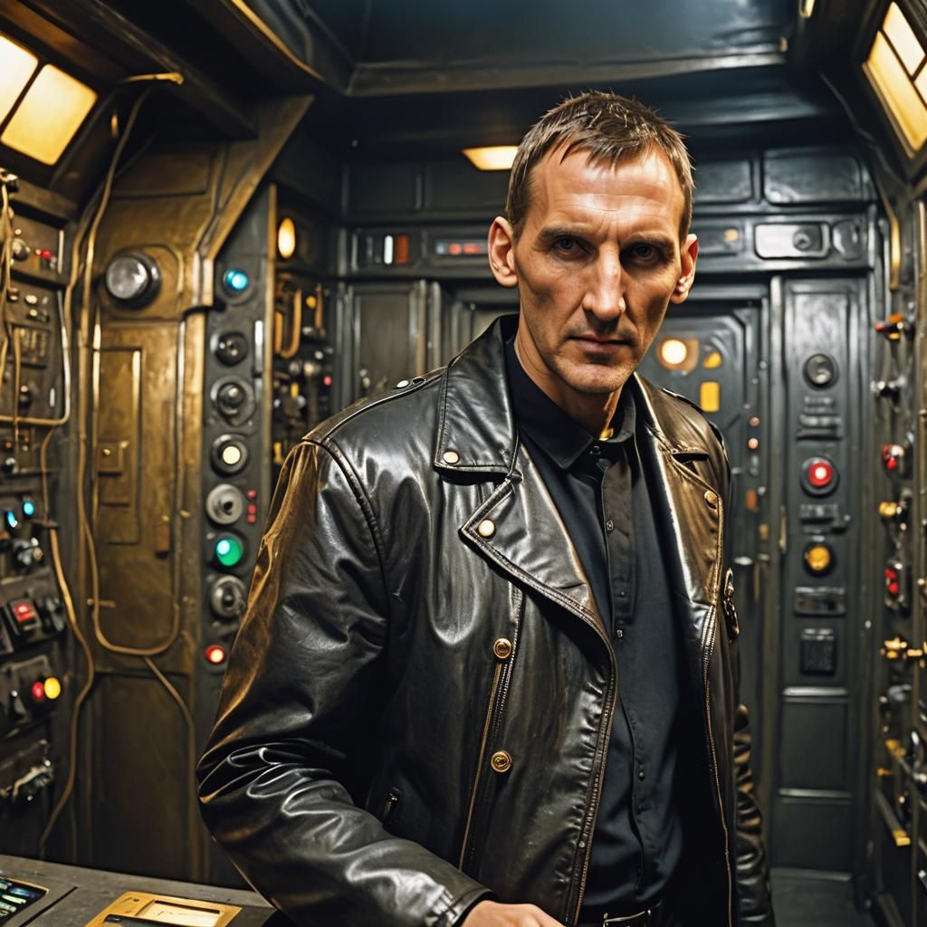 Ninth Doctor in Golden TARDIS Control Room
