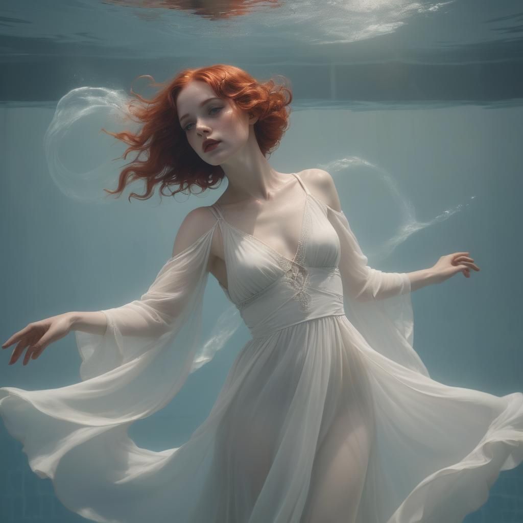 Ethereal Descent: Vintage Woman in Pool