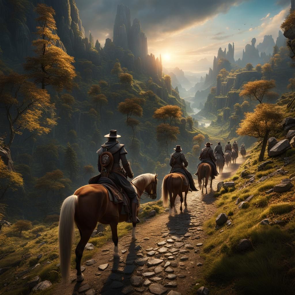 Ancestors on Horseback Line Cobblestone Path