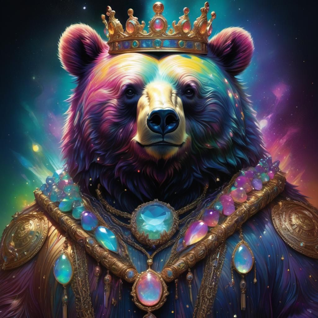 Opalescent Bear King with Bioluminescent Glow
