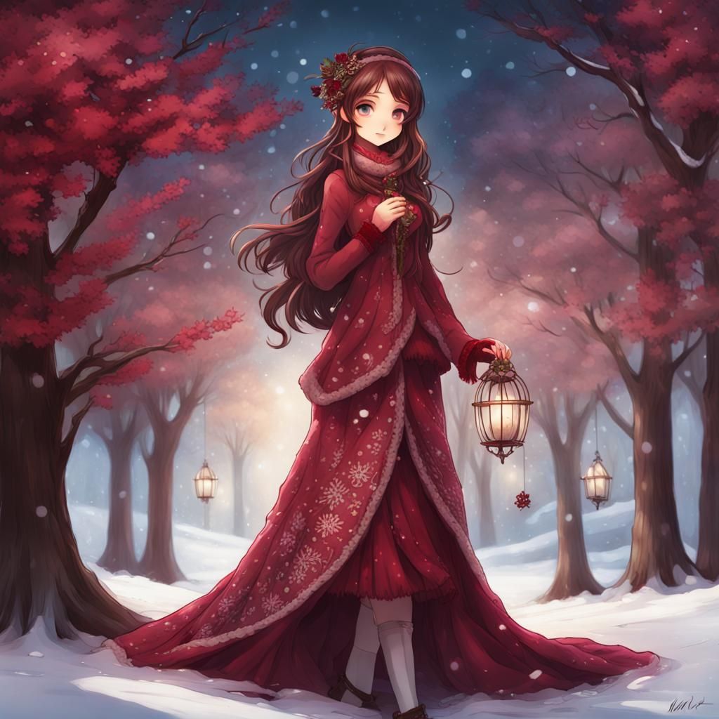 Enchanting Cranberry Girl in Winter Fantasy Style