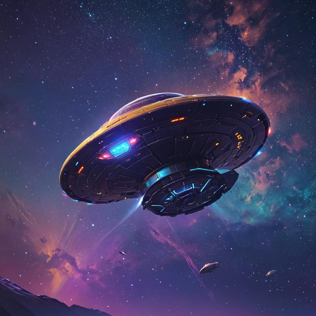 UFO in Starry Night Sky as Low-Poly Art