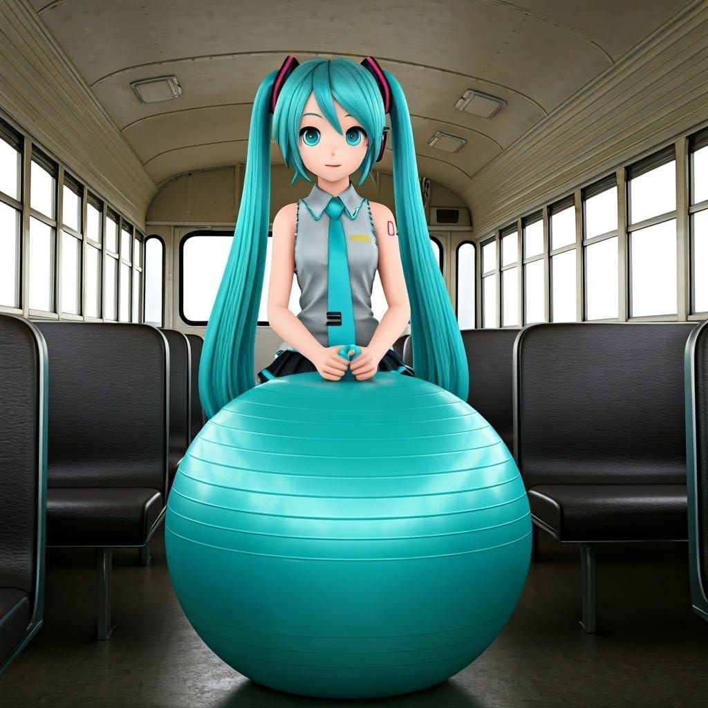 J-Pop Idol Bounces on Turquoise Ball in Whimsical School Bus...