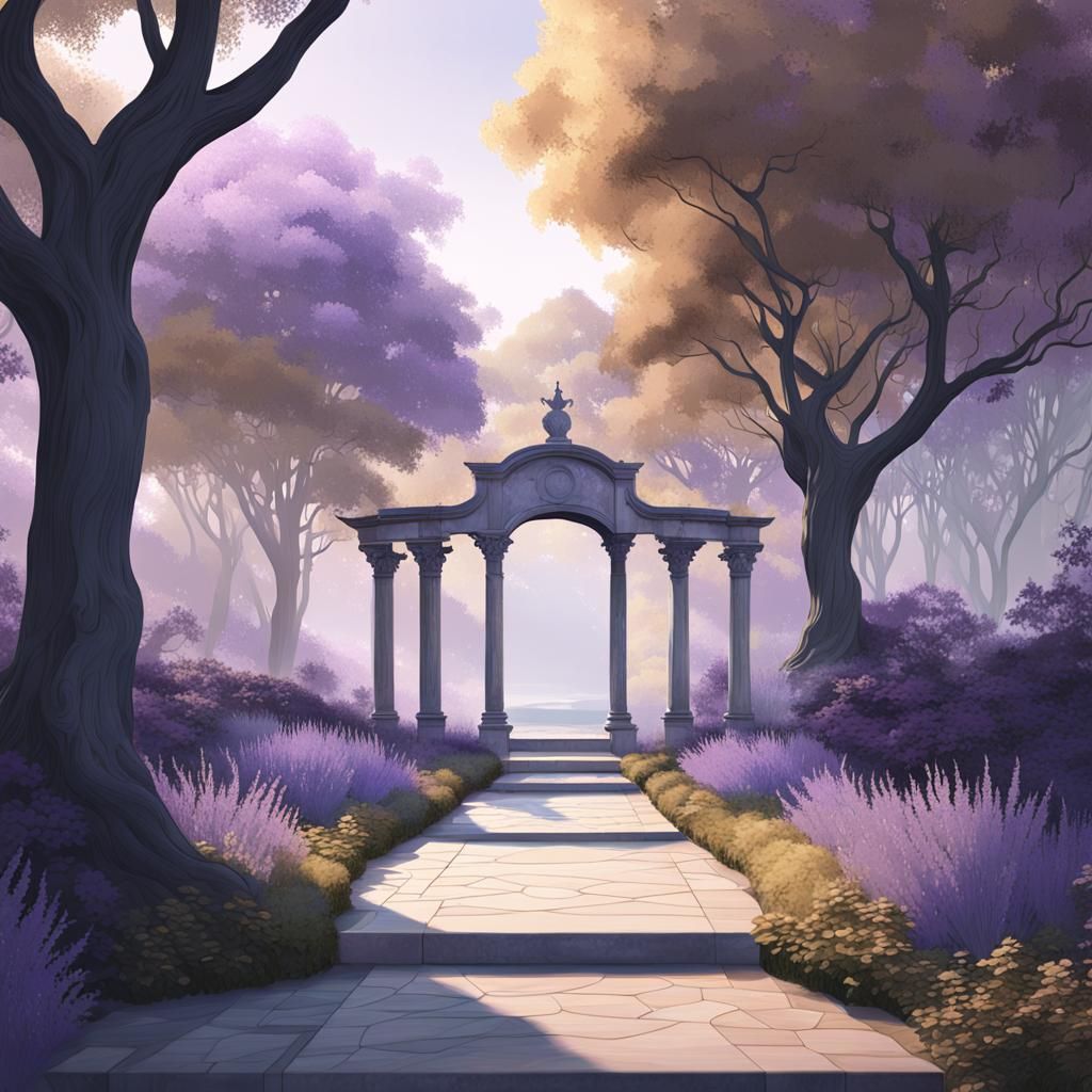 Palladian Garden Pathway in Stylized Illustration