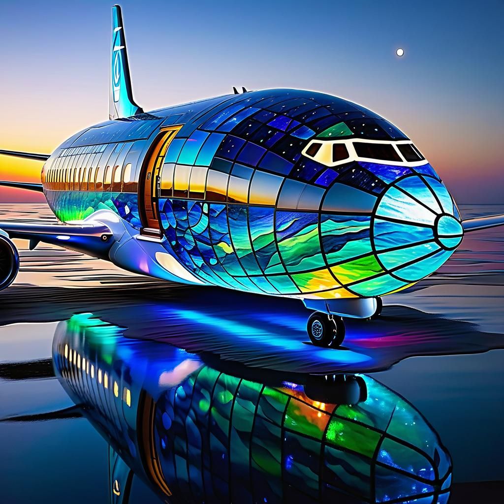 Luminescent Stained Glass Dreamliner Ship in Ocean