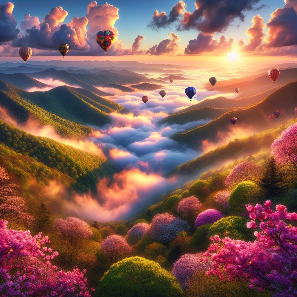 Hot Air Balloons Over Appalachian Mountains