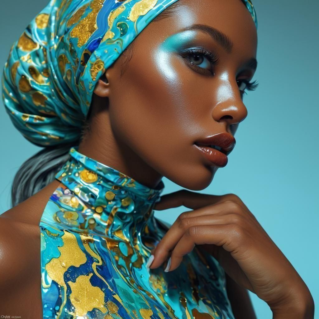 Hyperrealistic Fashion Model in Abstract Translucent Style