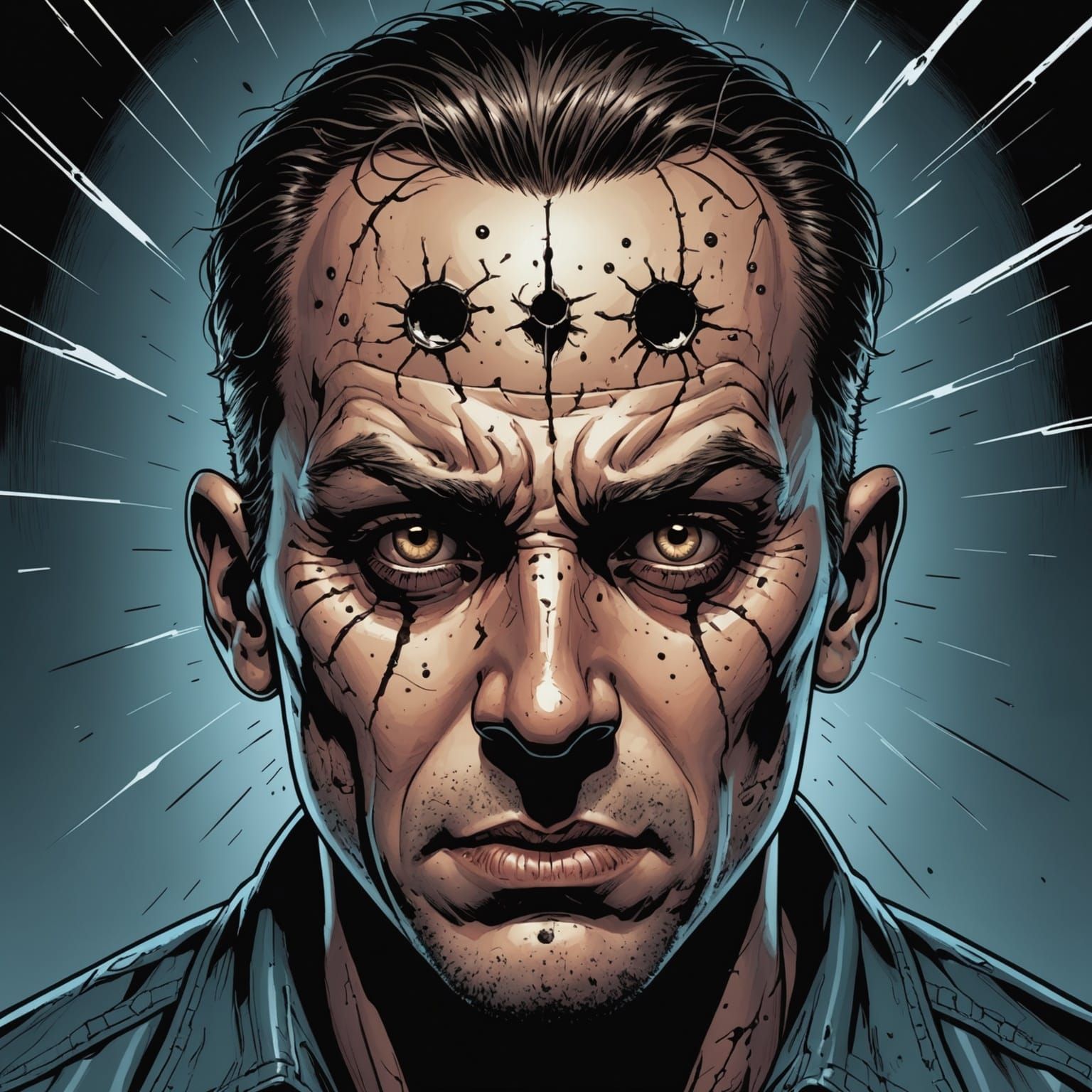 Frightened Man with Bullet Wound in Comic Book Art