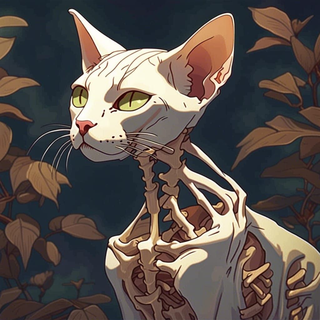 Anime sphynx half skeleton half cat