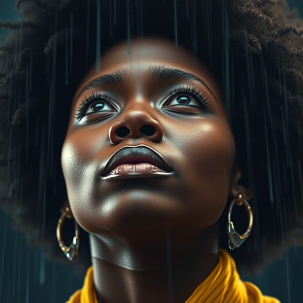 Ethereal African Queen Contemplates the Stormy Skies