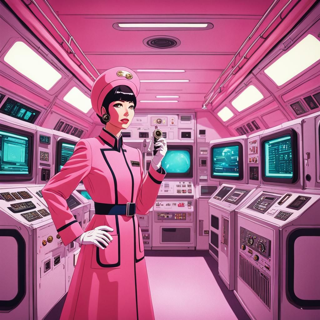 Retro Sci-Fi Sitcom Scene with Strange Creature