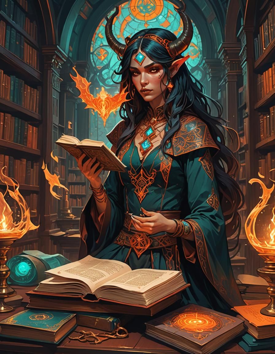 Satanic sister cultist, flamboyant, bare midriff, alluring; ...