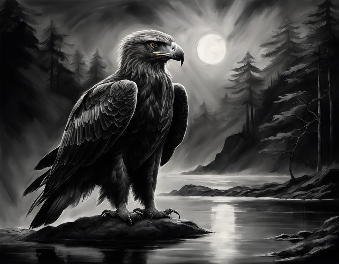 Classical Wildlife Art in Charcoal - Majestic Golden Eagle i...