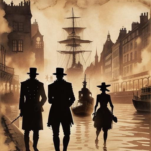 River Thames Boat in Steampunk Ink Painting