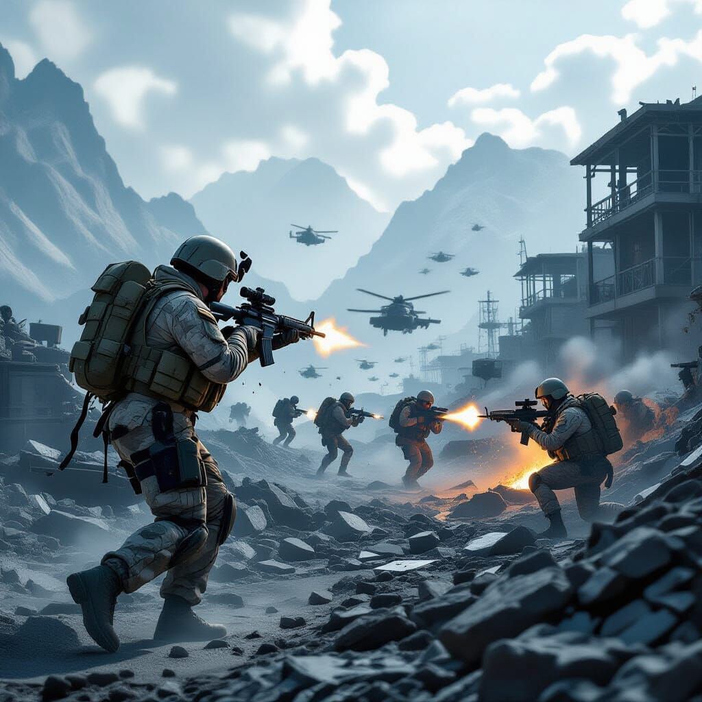 Epic US Marines in Dramatic Combat Scene