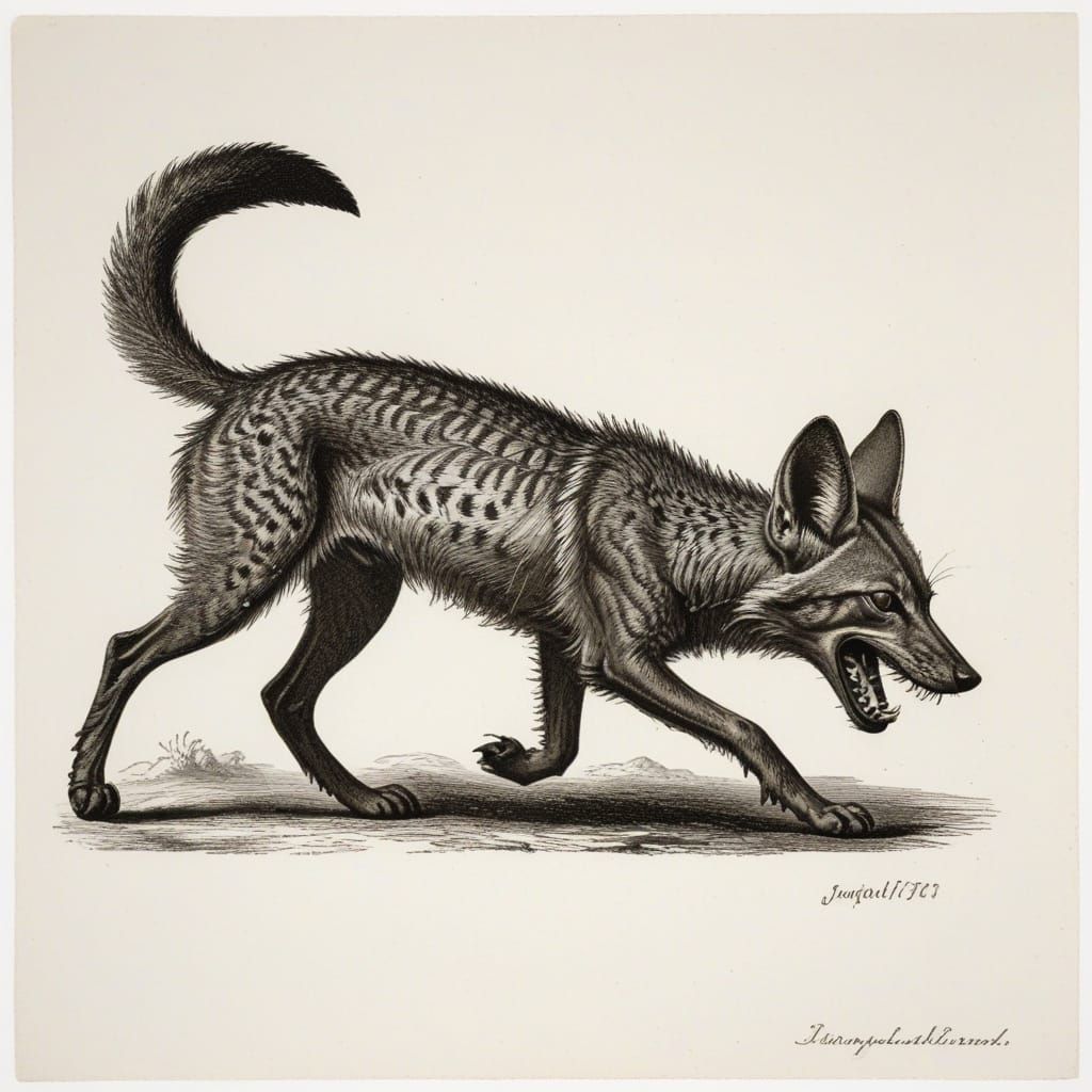 Playful Jackal in 17th Century Etching Style