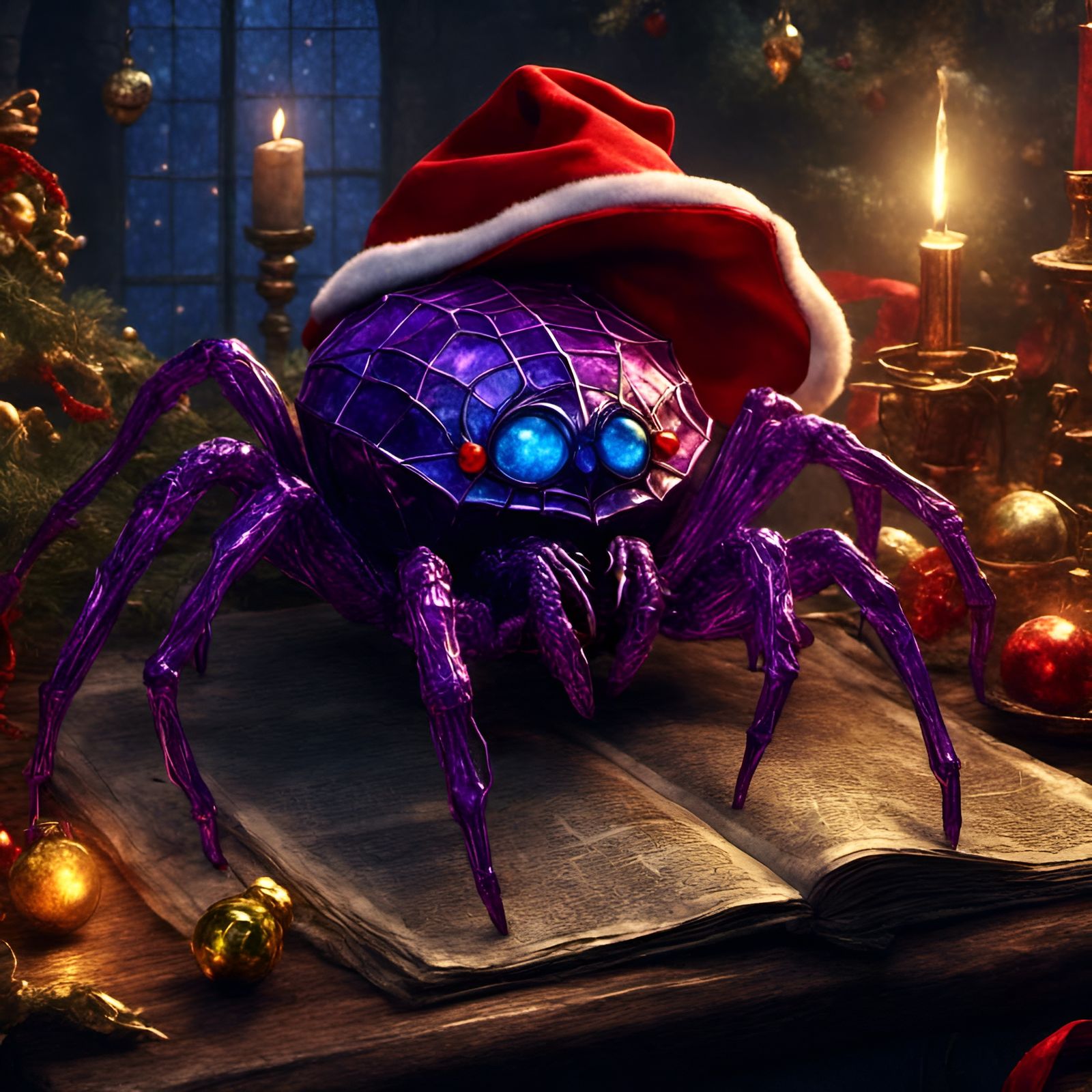 Festive Spider Weaving Christmas Web in Stained Glass Dungeo...