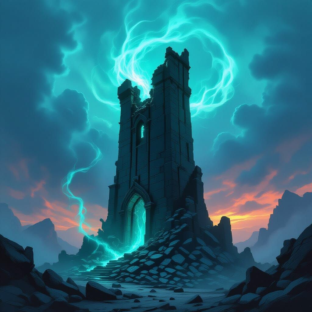 Destroyed Mages Tower Fantasy Book Cover