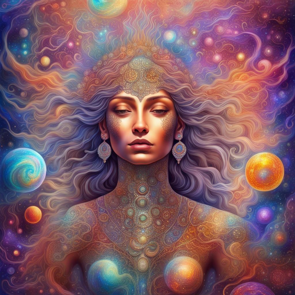 Cosmic Astral Illustration in Mixed Media