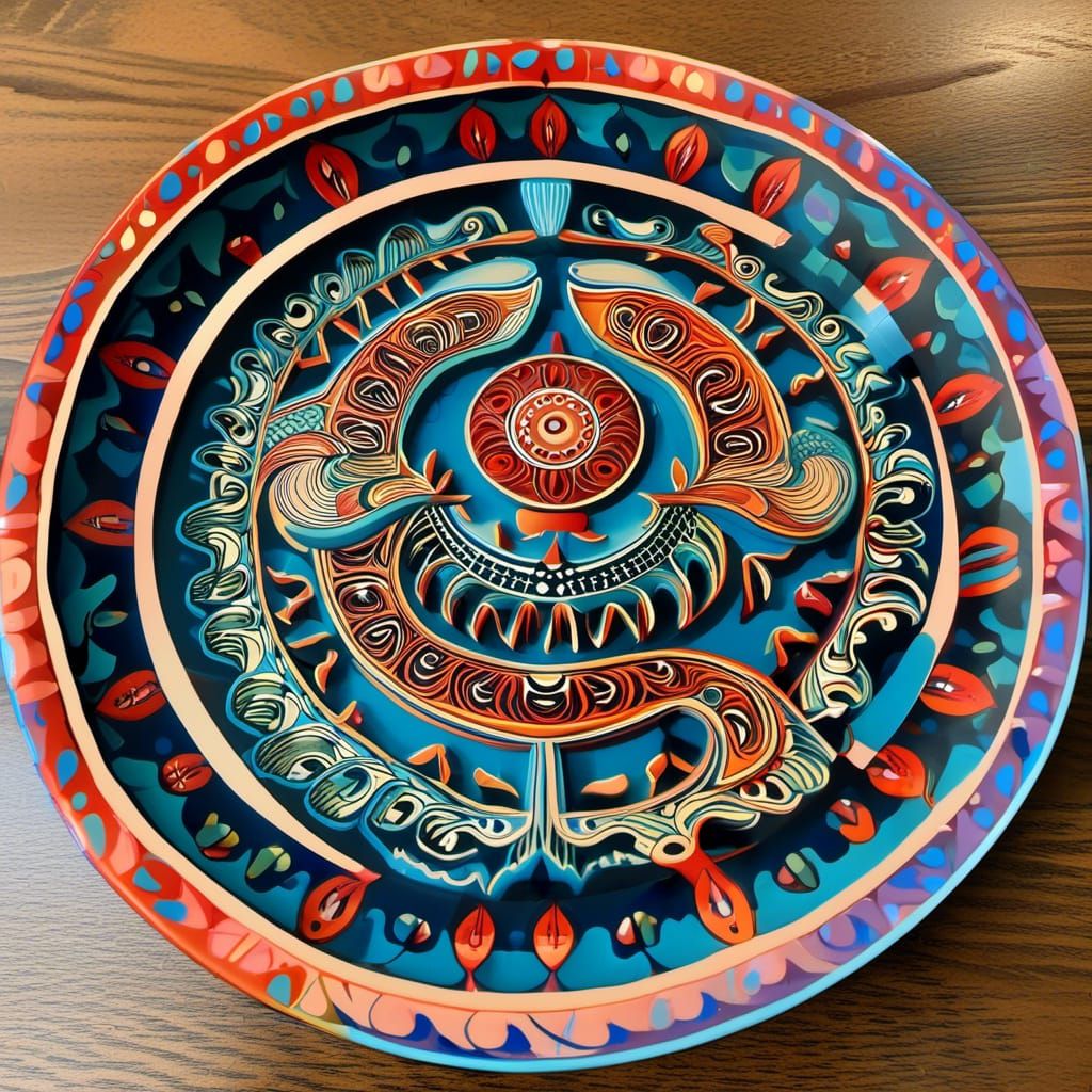 Detailed Woodcut of Plate on Table as Kinetic Art