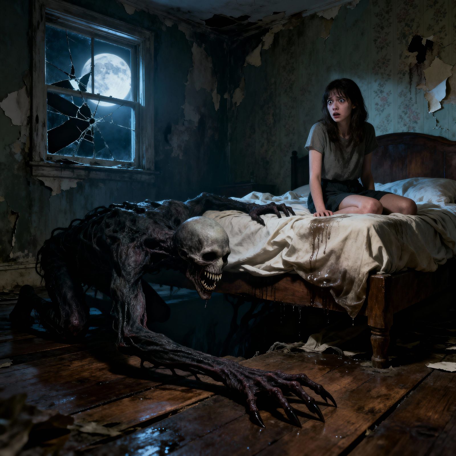 Terrifying Shadow Creature Emerging from Bed