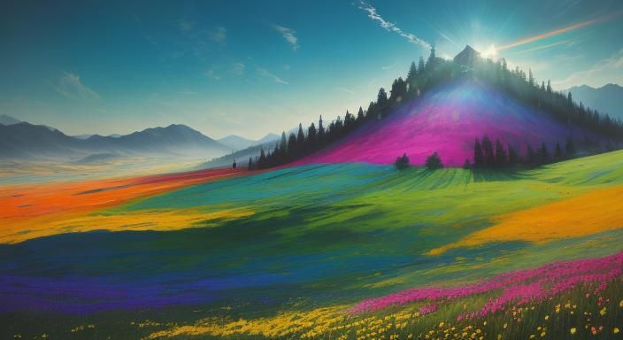 Orphist Meadow with Impasto Texture