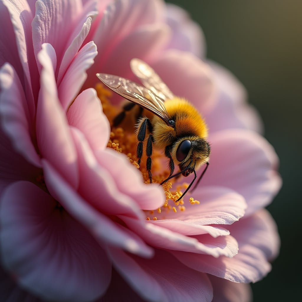 Intricately Detailed Bee in Vibrant Floral Scene