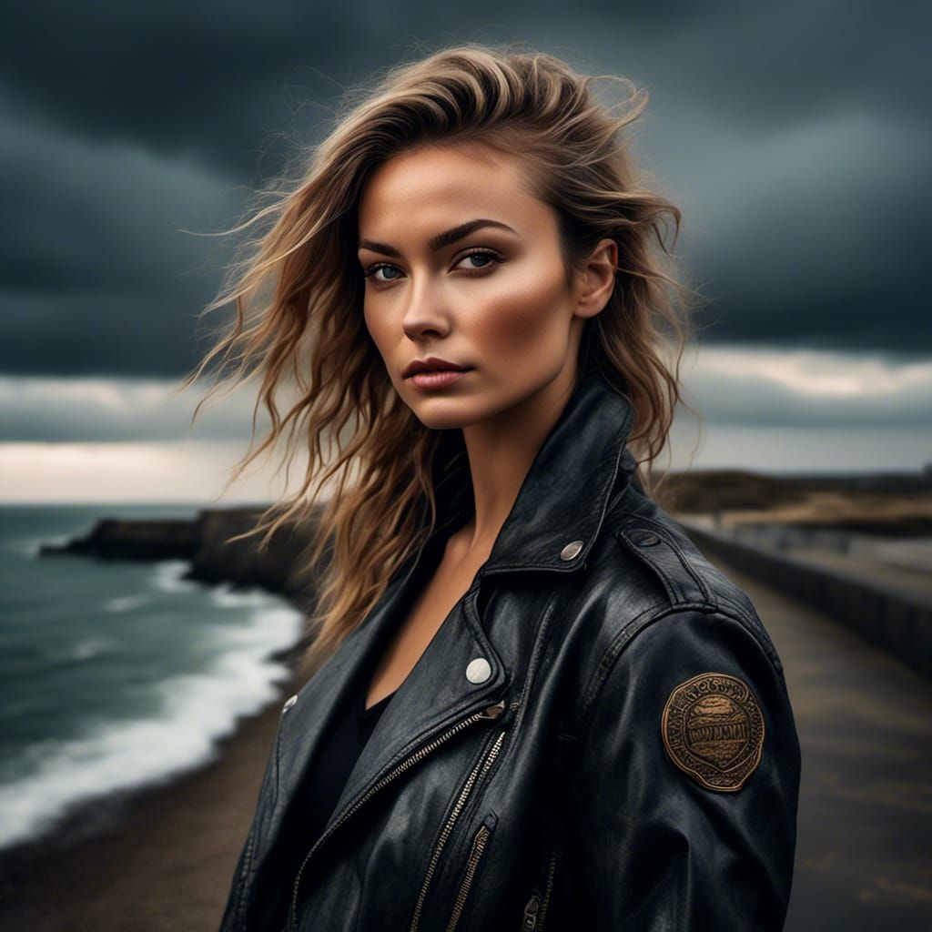 Irish Woman Portrait in Stormy Weather, Photorealistic